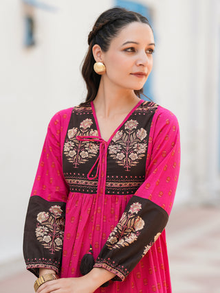 Printed cotton fit flare dress