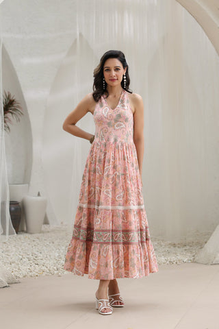 Printed cotton fit & flare maxi dress