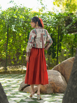 Printed cotton fit & flare midi dress set