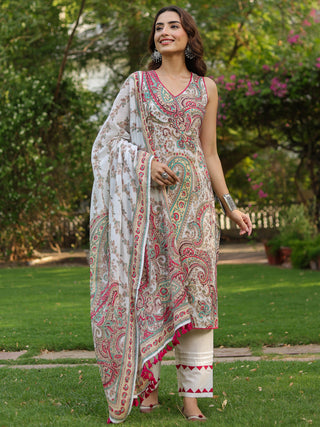 Printed cotton kurta set with dupatta