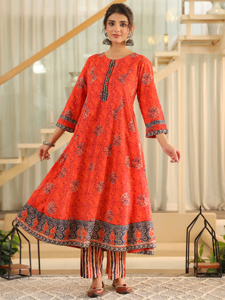 Printed cotton kurta set with trousers