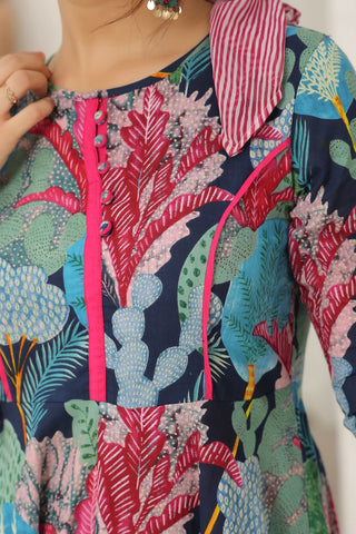 Printed cotton midi dress