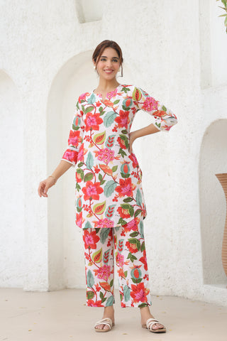 Printed cotton tunic with trousers