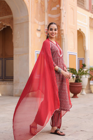Printed ethnic cotton kurta with trousers