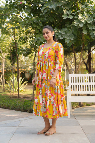Printed fit and flare dress for festive wear
