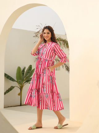 Printed fit flare dress