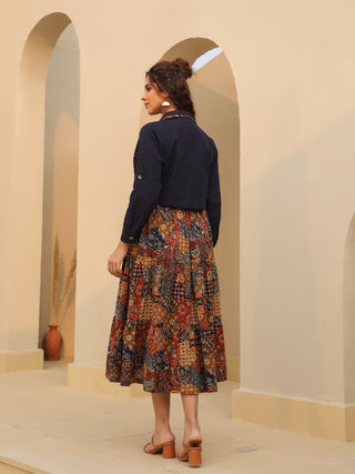 Printed flare midi dress