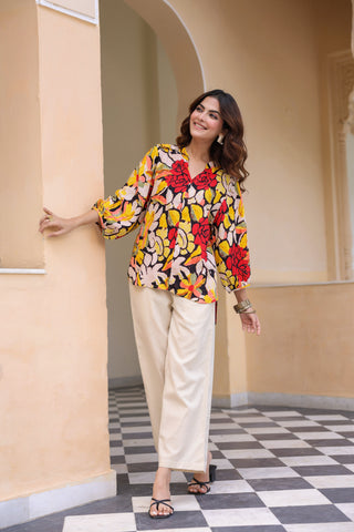 Printed mandarin collar co-ord set