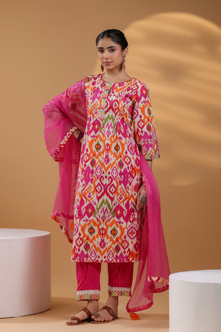 Printed pink kurta with dupatta