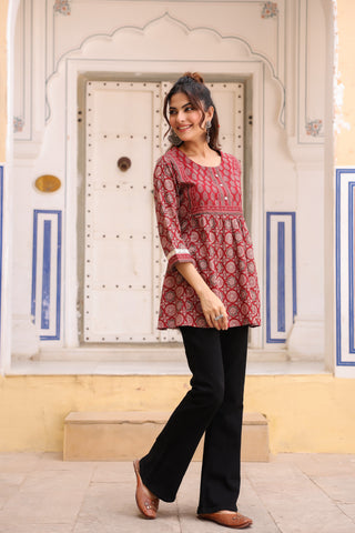 Printed pure cotton ethnic top