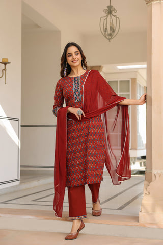 Printed pure cotton kurta with trousers and dupatta featuring Gotta Patti detailing