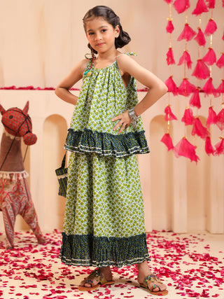 Printed top with skirt girls