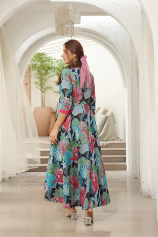 Printed tropical midi ethnic dress