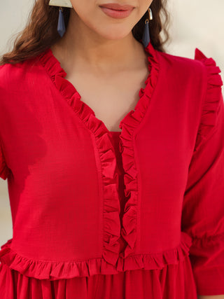Puff sleeve ruffle dress