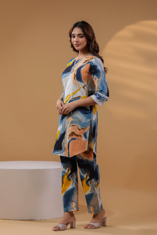 Pure Cotton Abstract Tunic with Trouser