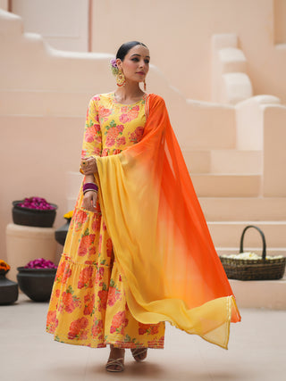 Pure Cotton Floral Anarkali Kurta Set