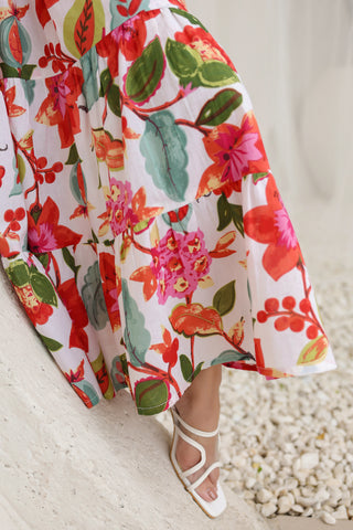 Pure Cotton Floral Flared Midi Dress
