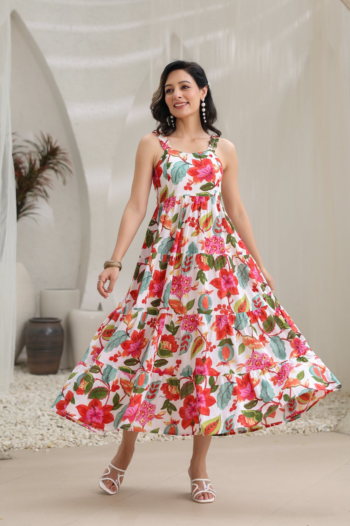 ethnic midi dress Floral Printed Pure Cotton Fit & Flare Midi Ethnic Dresses – Rain & Rainbow