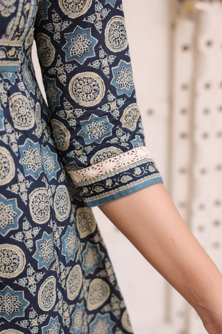 Pure cotton blue ethnic design top