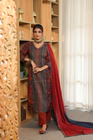 Pure cotton floral kurta with matching trousers