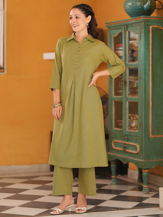 Pure cotton shirt collar kurta set for women