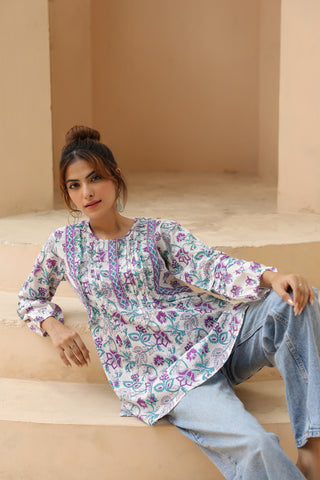 Purple Floral Cotton Top