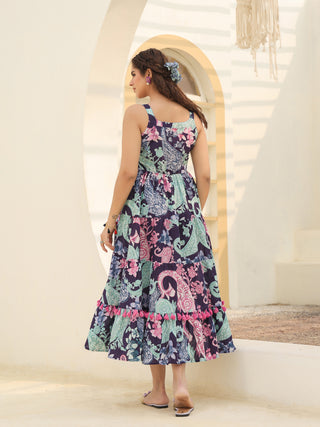 Purple Print Casual Ethnic Dress