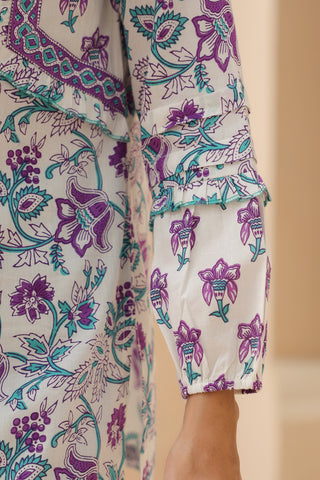 Purple Printed Cotton Casual Top