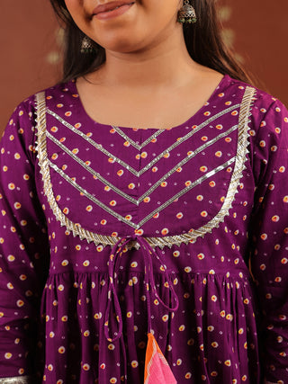 Purple floral girls kurti dupatta set