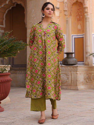 Rayon printed tunic trouser set outfit