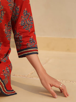 Red Ajrakh Pattern Cotton Top