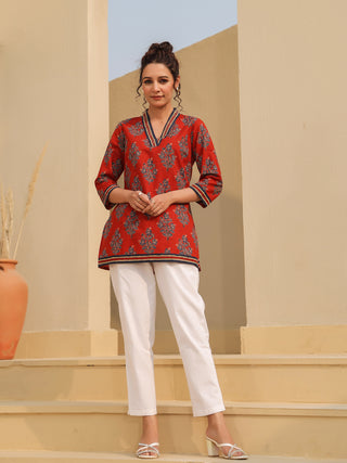 Red Ajrakh Print Top