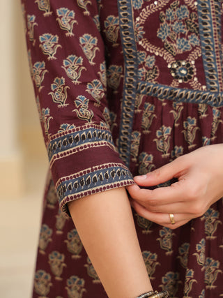 Red Cotton Ethnic Print Top