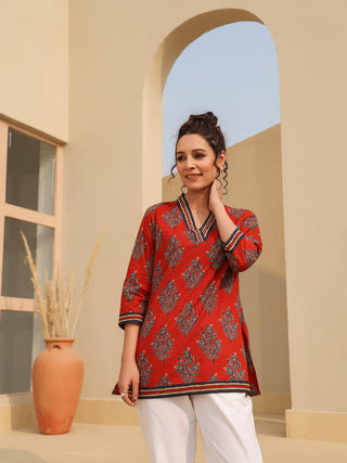 Red Ethnic Ajrakh Top