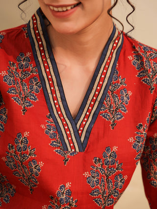 Red Everyday Ajrakh Top

