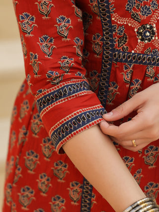 Red Mandarin Collar Tunic Top