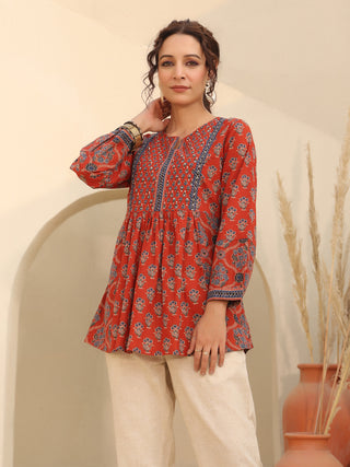 Red Pattern Cotton Top