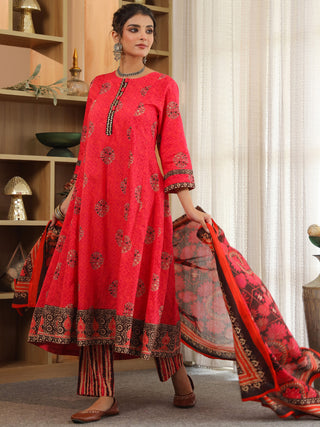 Red cotton kurta set traditional wear