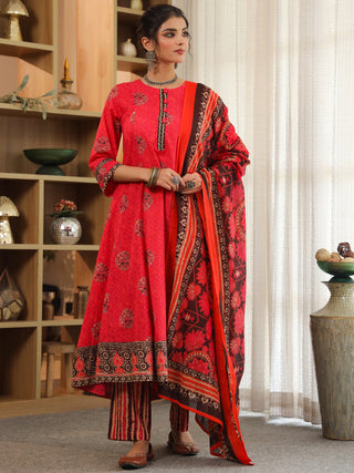 Red cotton kurta with dupatta women