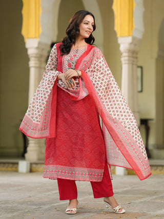 Red ethnic Bandhani kurta set