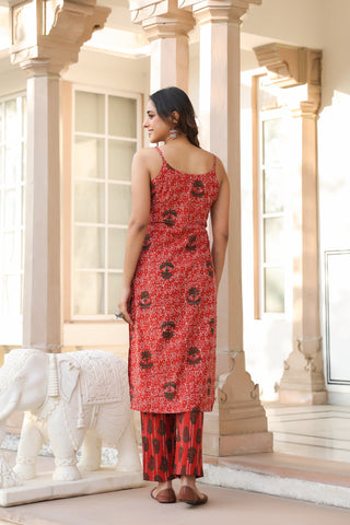 Red ethnic print kurta set