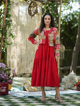 Red fit & flare midi dress set