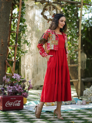 Red midi dress with jacket