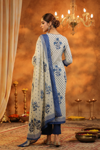 Round neck blue kurta set