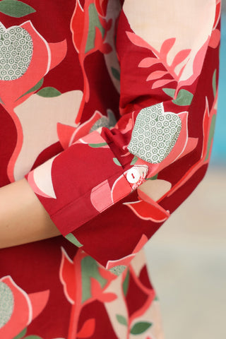 Round neck printed cotton top for casual occasions