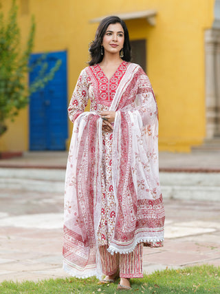 Women Ethnic Motifs Printed Pure Cotton Kurta with Trousers & Dupatta
