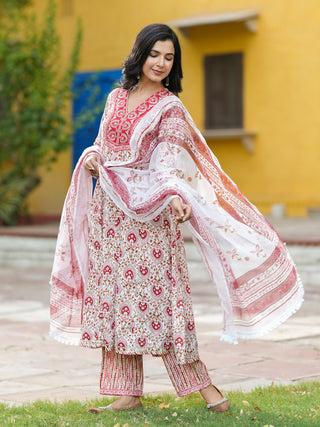 Women Ethnic Motifs Printed Pure Cotton Kurta with Trousers & Dupatta