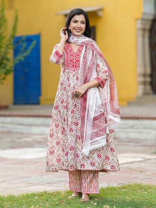 Women Ethnic Motifs Printed Pure Cotton Kurta with Trousers & Dupatta