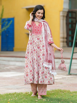 Women Ethnic Motifs Printed Pure Cotton Kurta with Trousers & Dupatta