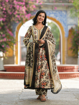 Women Floral Printed Regular Pure Cotton Kurta with Trousers & Dupatta